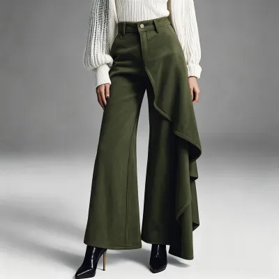 Women Fashion Casual Autumn And Winter Solid Color Irregular Stitching Drape Design Pants