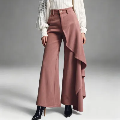 Women Fashion Casual Autumn And Winter Solid Color Irregular Stitching Drape Design Pants