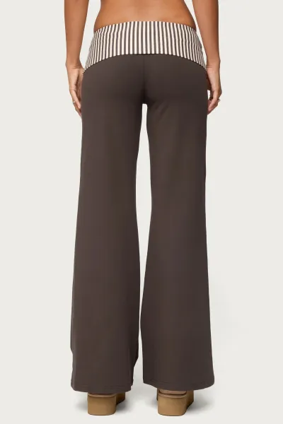 Women Fashion Casual Stitching Low Waist Loose Straight Pants