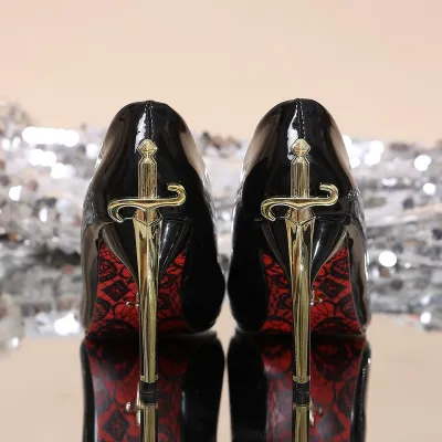 Women Fashion Sexy Solid Color Patent Leather Pointed-Toe Thin Dagger High Heel Shoes