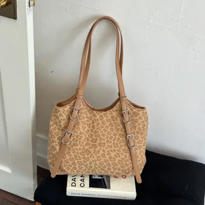 Women Fashion Casual Leopard Pu Portable Shoulder Bag