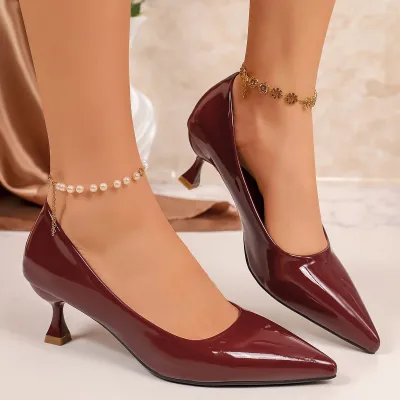 Women Fashion Sexy Solid Color Patent Leather Pointed-Toe Thin High Heel Shoes