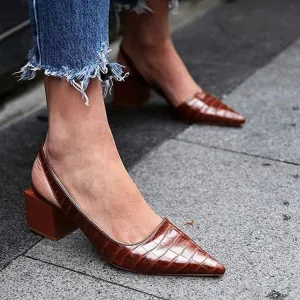 Women Fashion Sexy Retro Solid Color Plaid Pointed Toe Heeled Sandals