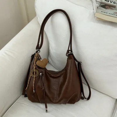 Women Fashion Casual Retro Solid Color Large Capacity Shoulder Bag