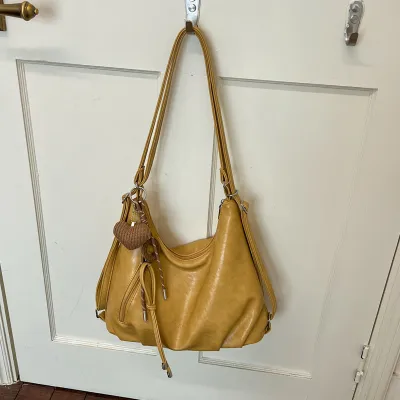 Women Fashion Casual Retro Solid Color Large Capacity Shoulder Bag