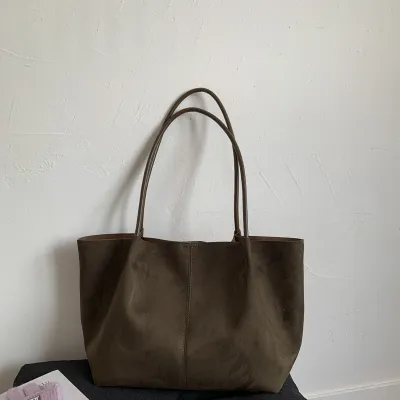 Women Fashion Casual Autumn Solid Color Suede Large Capacity Shoulder Bag