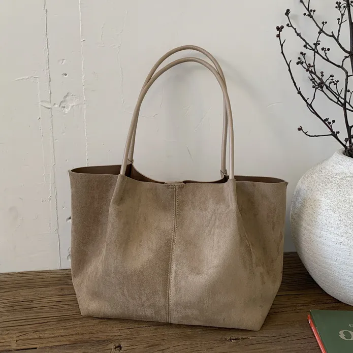 Women Fashion Casual Autumn Solid Color Suede Large Capacity Shoulder Bag