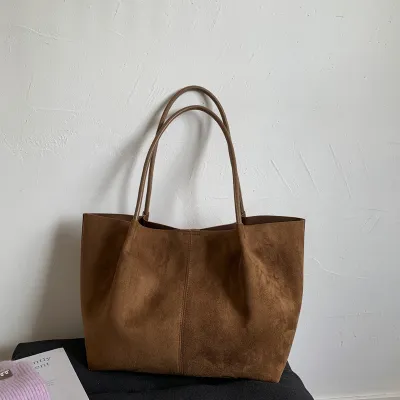 Women Fashion Casual Autumn Solid Color Suede Large Capacity Shoulder Bag