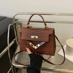 Women Fashion Casual Retro Crocodile Pattern Square Shoulder Bag