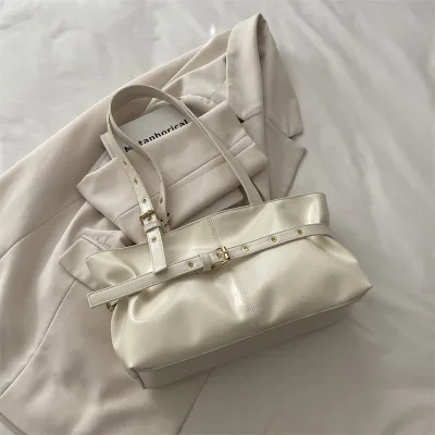 Women Fashion Casual Retro Solid Color Wax Leather Shoulder Bag