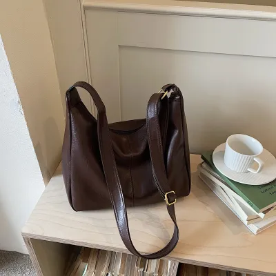 Women Fashion Casual Simple Solid Color Large-Capacity Shoulder Bag