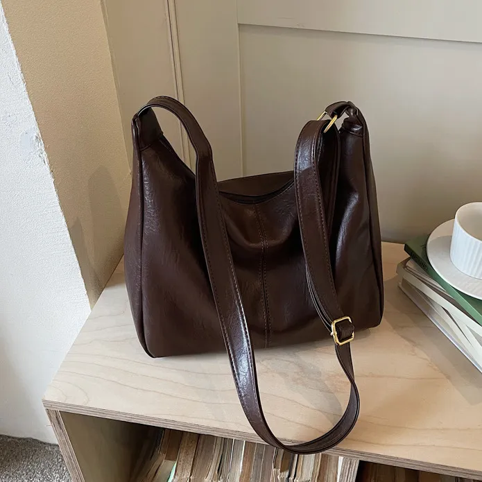 Women Fashion Casual Simple Solid Color Large-Capacity Shoulder Bag