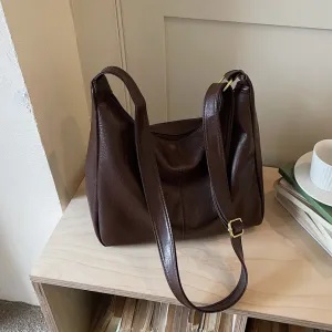 Women Fashion Casual Simple Solid Color Large-Capacity Shoulder Bag