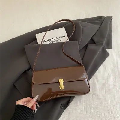 Women Fashion Casual Retro Solid Color Lock Shoulder Bag