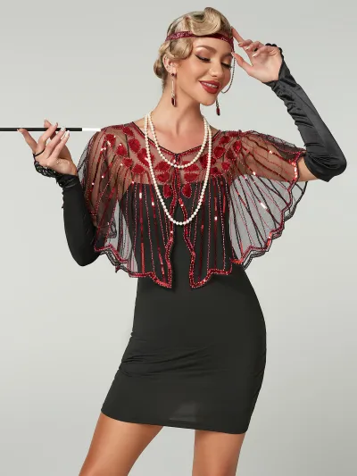 Women Fashion Elegant Solid Color Sequins Hollow-Out Dress Shawl