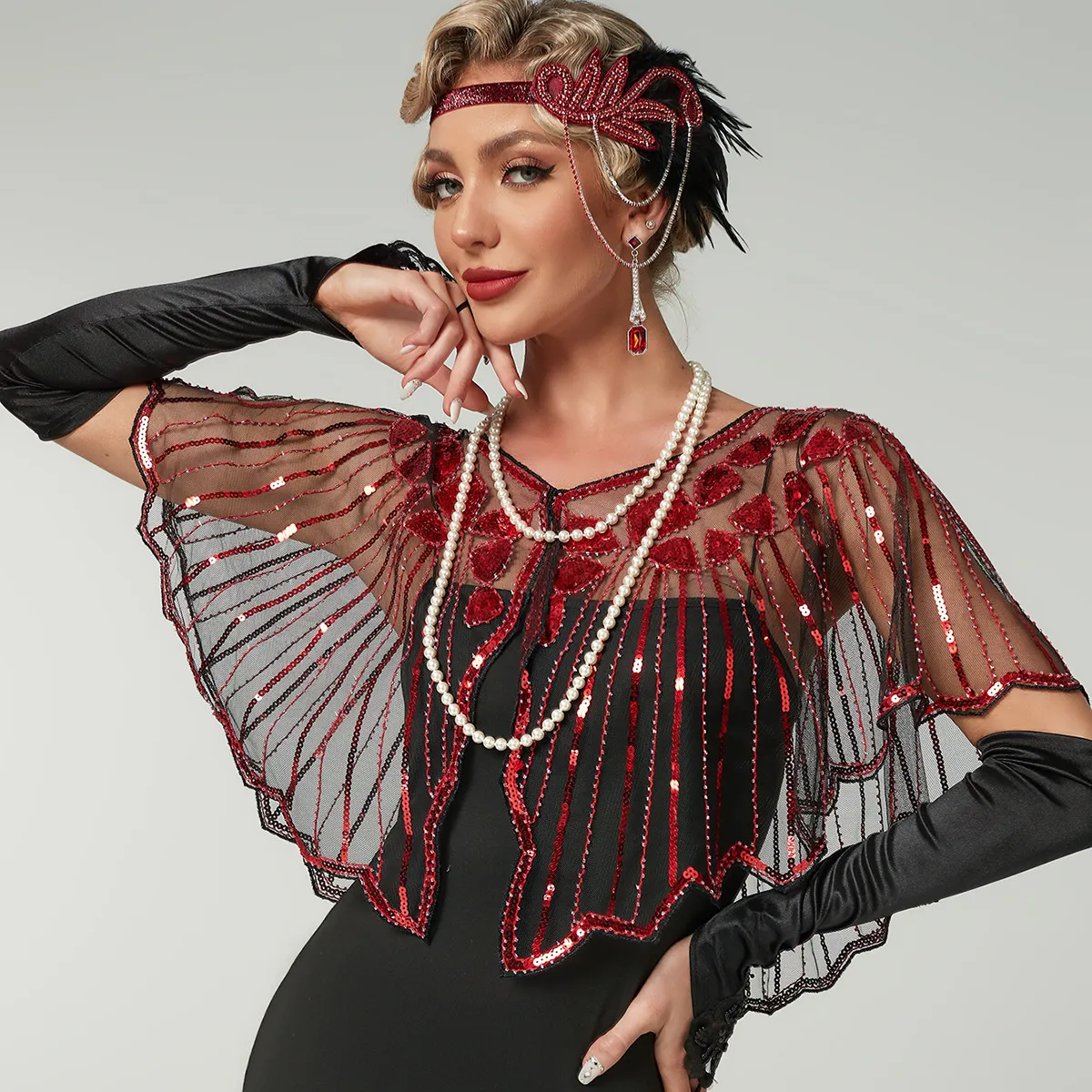 Women Fashion Elegant Solid Color Sequins Hollow-Out Dress Shawl