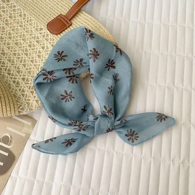 Women Fashion Casual Cotton Linen Printed Silk Small Square Scarf