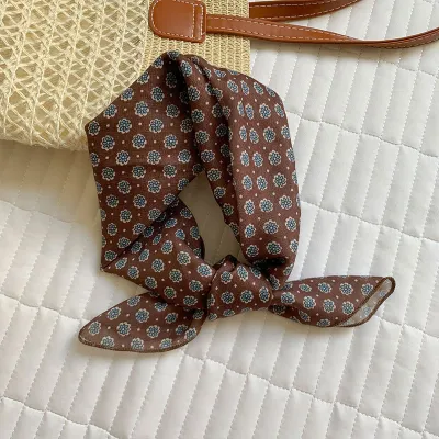 Women Fashion Casual Cotton Linen Printed Silk Small Square Scarf