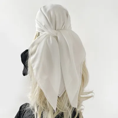 Women Fashion Casual Solid Color Chiffon Square Silk Hijab Scarf
