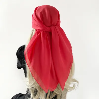 Women Fashion Casual Solid Color Chiffon Square Silk Hijab Scarf