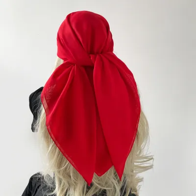 Women Fashion Casual Solid Color Chiffon Square Silk Hijab Scarf