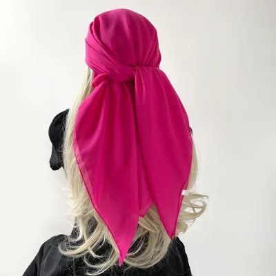 Women Fashion Casual Solid Color Chiffon Square Silk Hijab Scarf