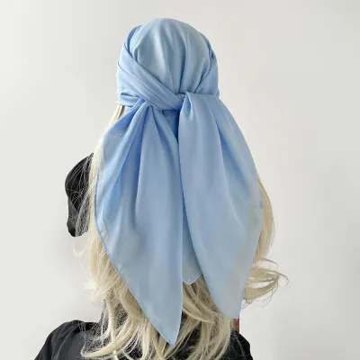 Women Fashion Casual Solid Color Chiffon Square Silk Hijab Scarf