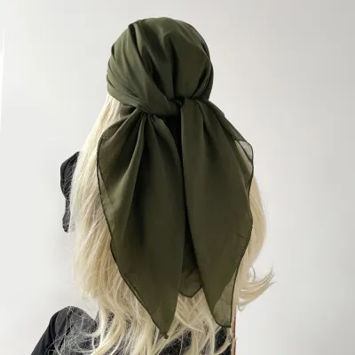 Women Fashion Casual Solid Color Chiffon Square Silk Hijab Scarf