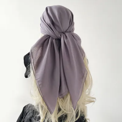 Women Fashion Casual Solid Color Chiffon Square Silk Hijab Scarf