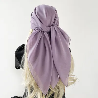 Women Fashion Casual Solid Color Chiffon Square Silk Hijab Scarf