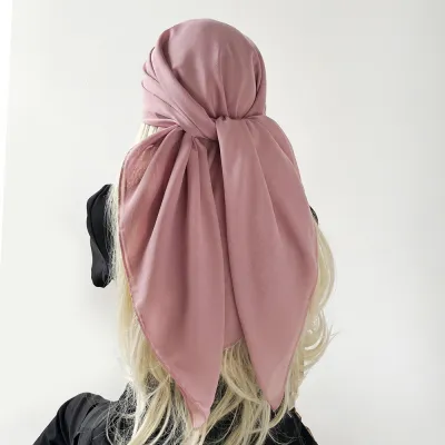 Women Fashion Casual Solid Color Chiffon Square Silk Hijab Scarf