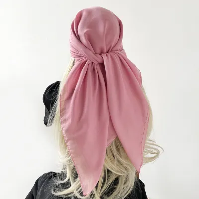 Women Fashion Casual Solid Color Chiffon Square Silk Hijab Scarf