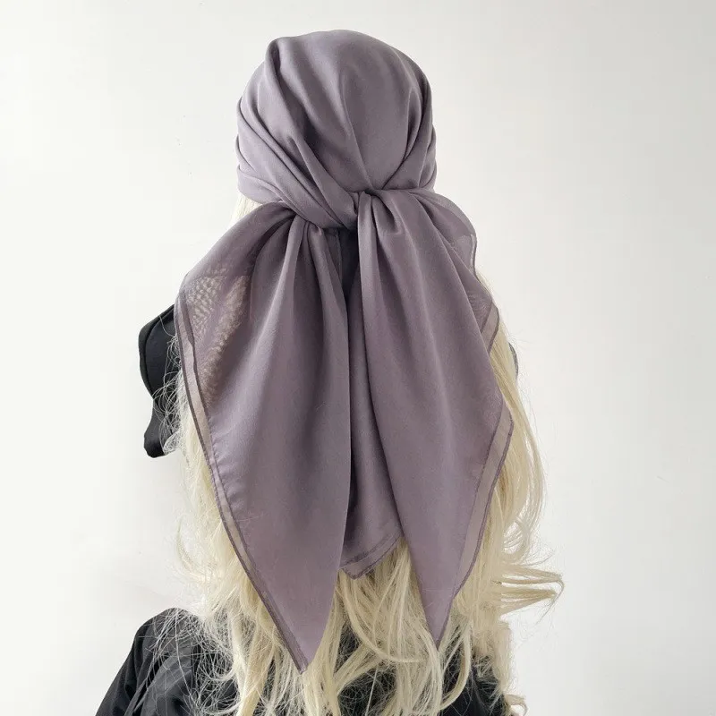 Women Fashion Casual Solid Color Chiffon Square Silk Hijab Scarf