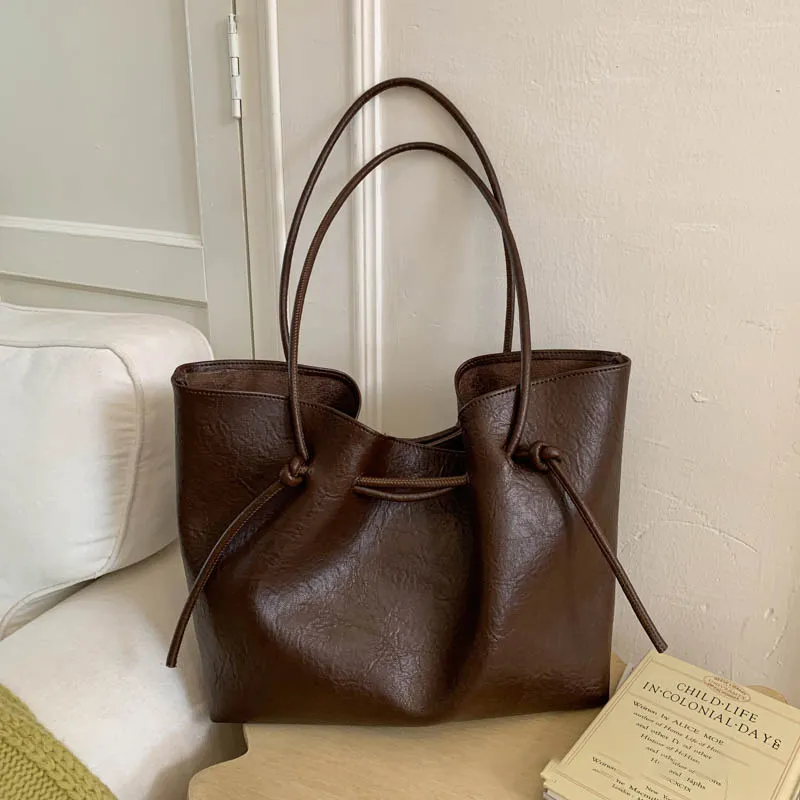 Women Fashion Casual Simple Solid Color Large-Capacity Shoulder Bag