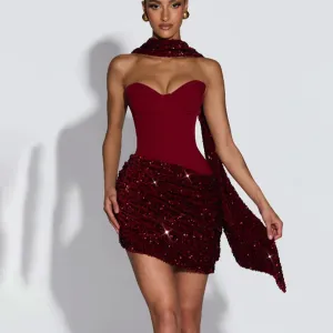 Women Fashion Sexy Sequins Stitching Slim-Fit Banquet Party Dress