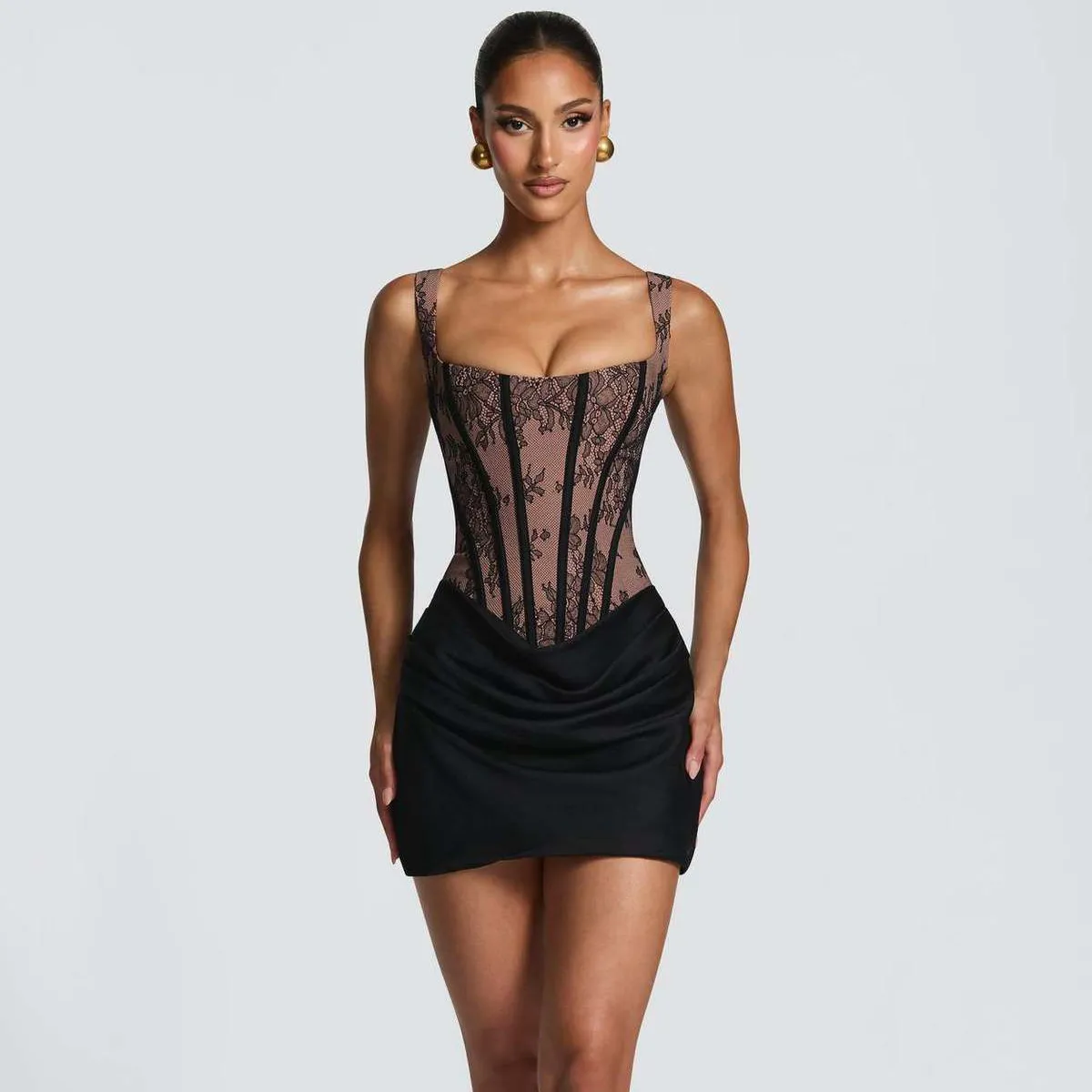 Women Fashion Sexy Elegant Lace Patchwork Sleeveless Slim Fit Party Dress
