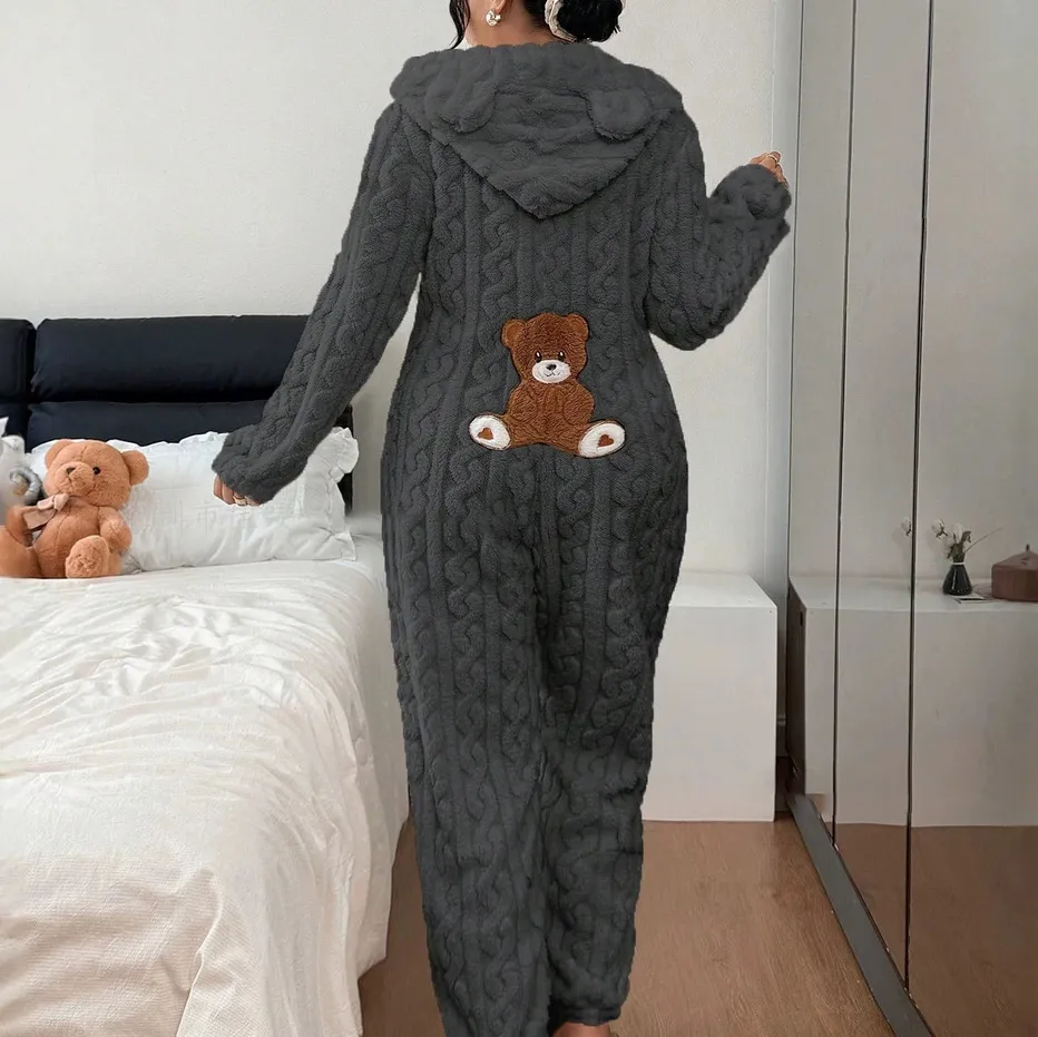 Women Fashion Casual Winter Warm And Thick Long Sleeve Hoodies One-Piece Pajamas