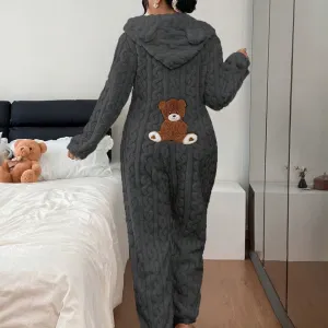 Women Fashion Casual Winter Warm And Thick Long Sleeve Hoodies One-Piece Pajamas
