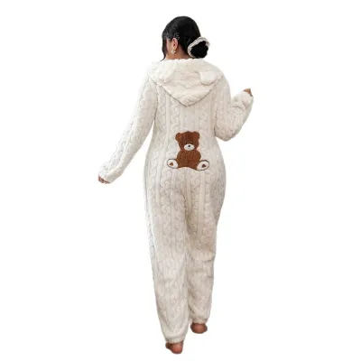 Women Fashion Casual Winter Warm And Thick Long Sleeve Hoodies One-Piece Pajamas