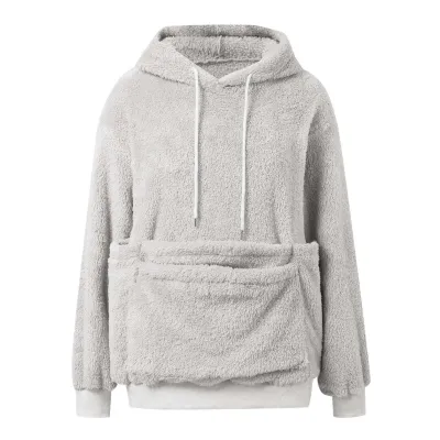Women'S Fashion Casual Autumn And Winter Solid Color Double-Sided Fluffy Pet Pocket Hoodies