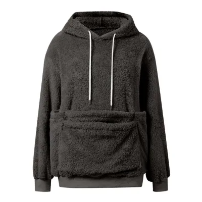 Women'S Fashion Casual Autumn And Winter Solid Color Double-Sided Fluffy Pet Pocket Hoodies