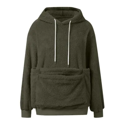 Women'S Fashion Casual Autumn And Winter Solid Color Double-Sided Fluffy Pet Pocket Hoodies