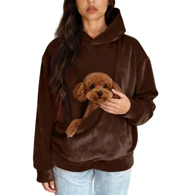 Women Fashion Casual Autumn Winter Solid Color Long Sleeve Pet Pocket Hoodies
