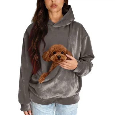 Women Fashion Casual Autumn Winter Solid Color Long Sleeve Pet Pocket Hoodies