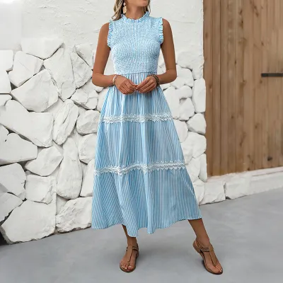 Women Fashion Casual Summer Stripe Sleeveless Dress