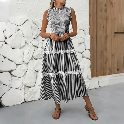 Women Fashion Casual Summer Stripe Sleeveless Dress