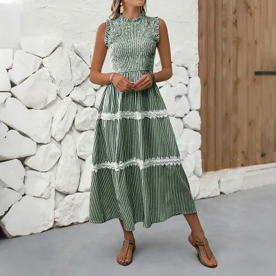 Women Fashion Casual Summer Stripe Sleeveless Dress