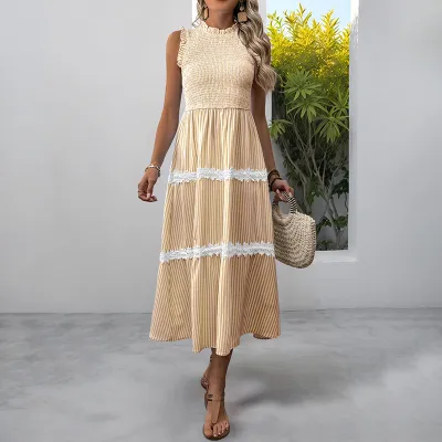 Women Fashion Casual Summer Stripe Sleeveless Dress