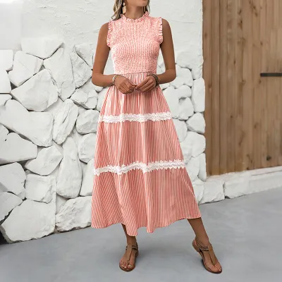 Women Fashion Casual Summer Stripe Sleeveless Dress
