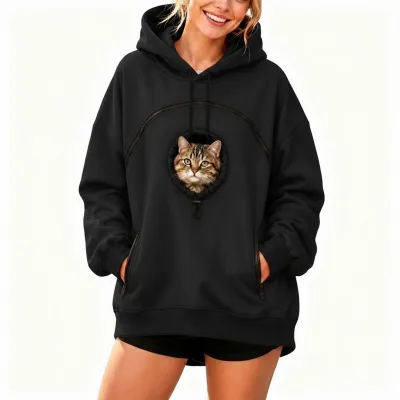 Women Fashion Casual Autumn Winter Velvet Solid Color Zipper Long Sleeve Pet Pocket Hoodies